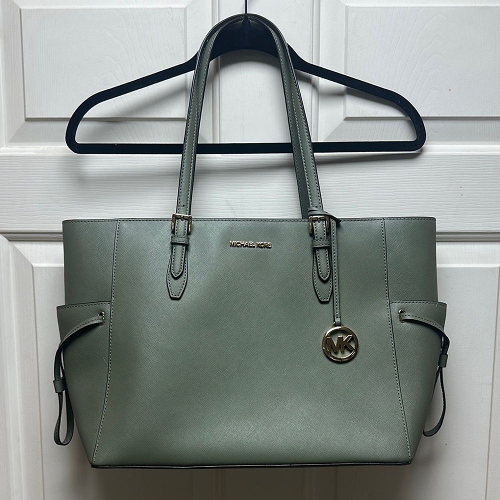 Michael Kors Green Structured Tote with Silver Hardware
